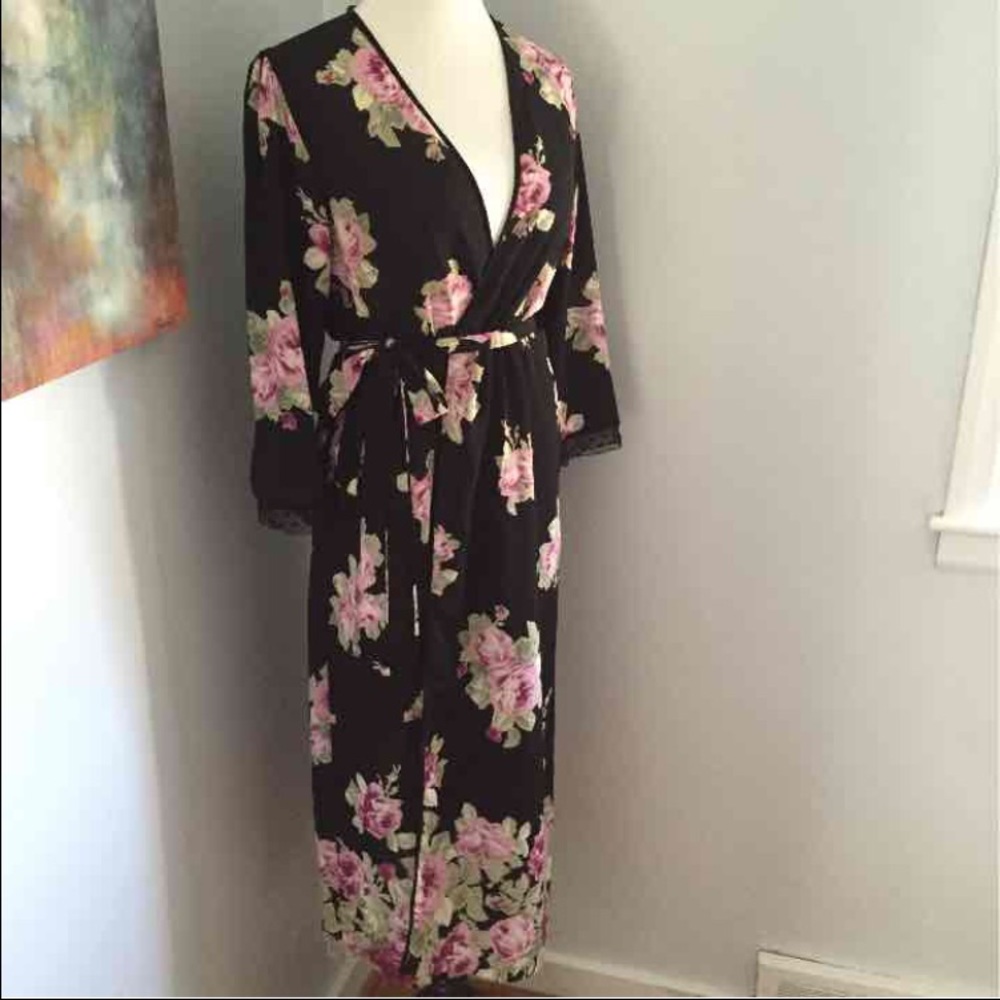 Oscar de la Renta Black floral Robe / Dress vintage - Picture 4 of 6